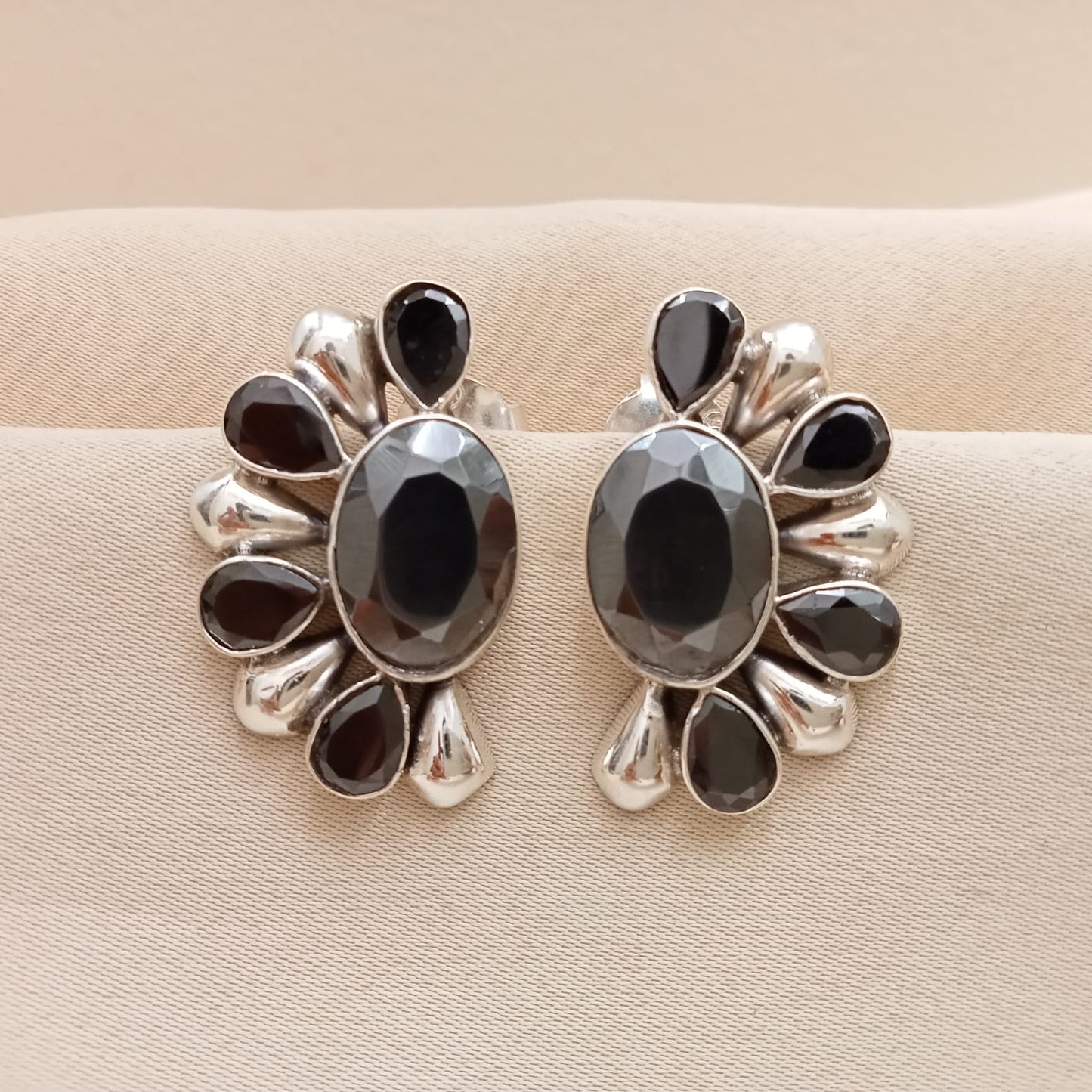 Semi-Circular Black Onyx Earrings-0