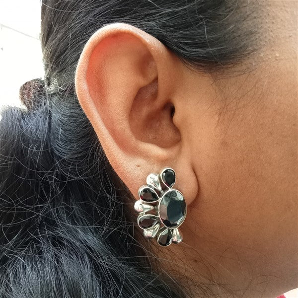 Semi-Circular Black Onyx Earrings-1