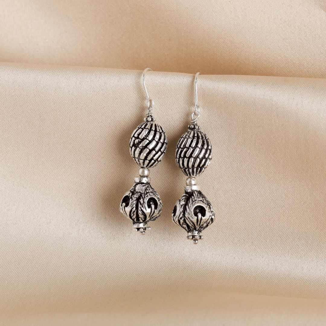 Double Carved Ball Earrings-2
