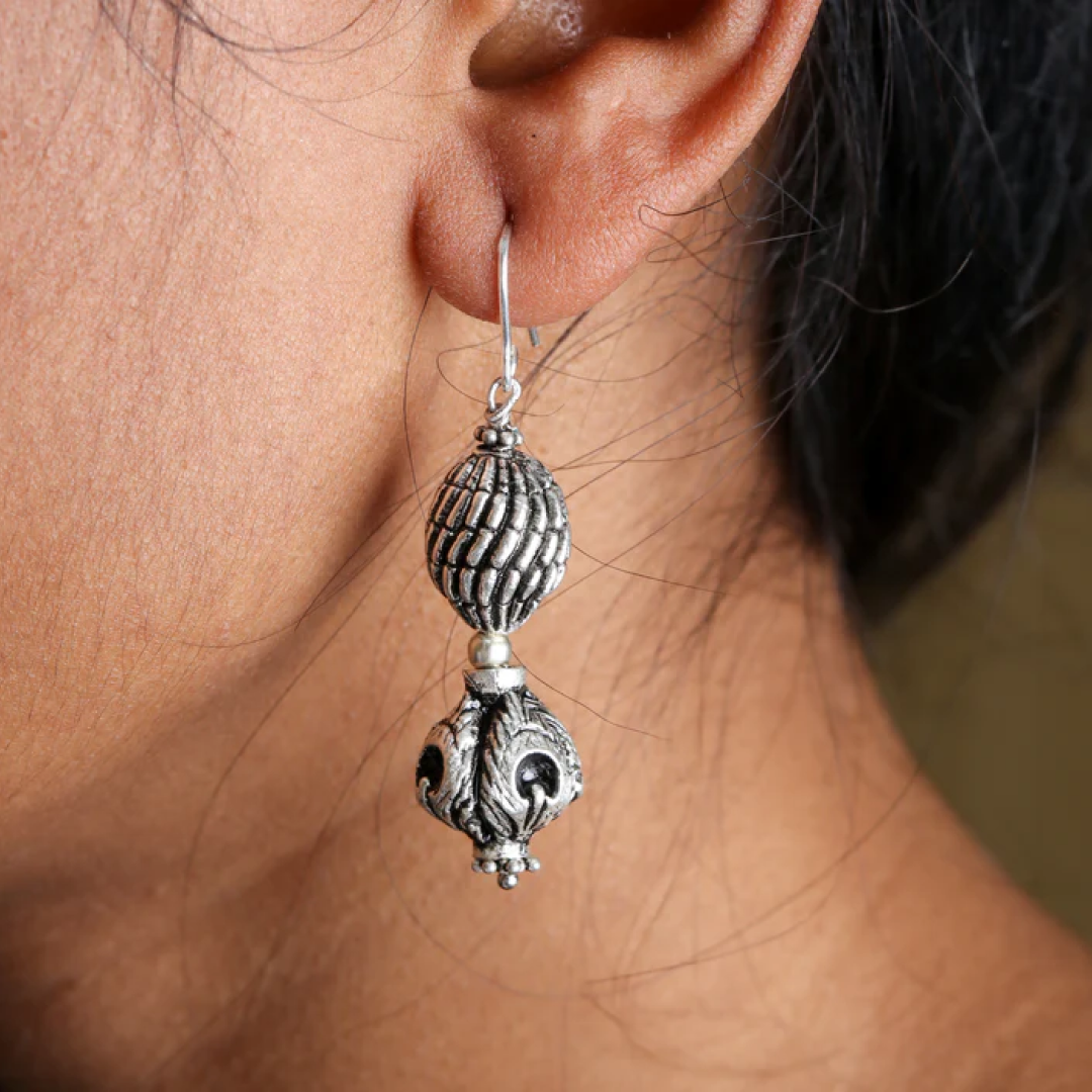 Double Carved Ball Earrings-4