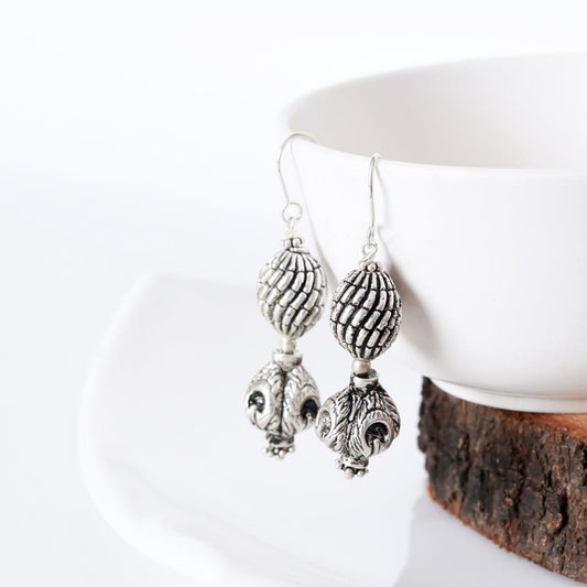 Double Carved Ball Earrings-0