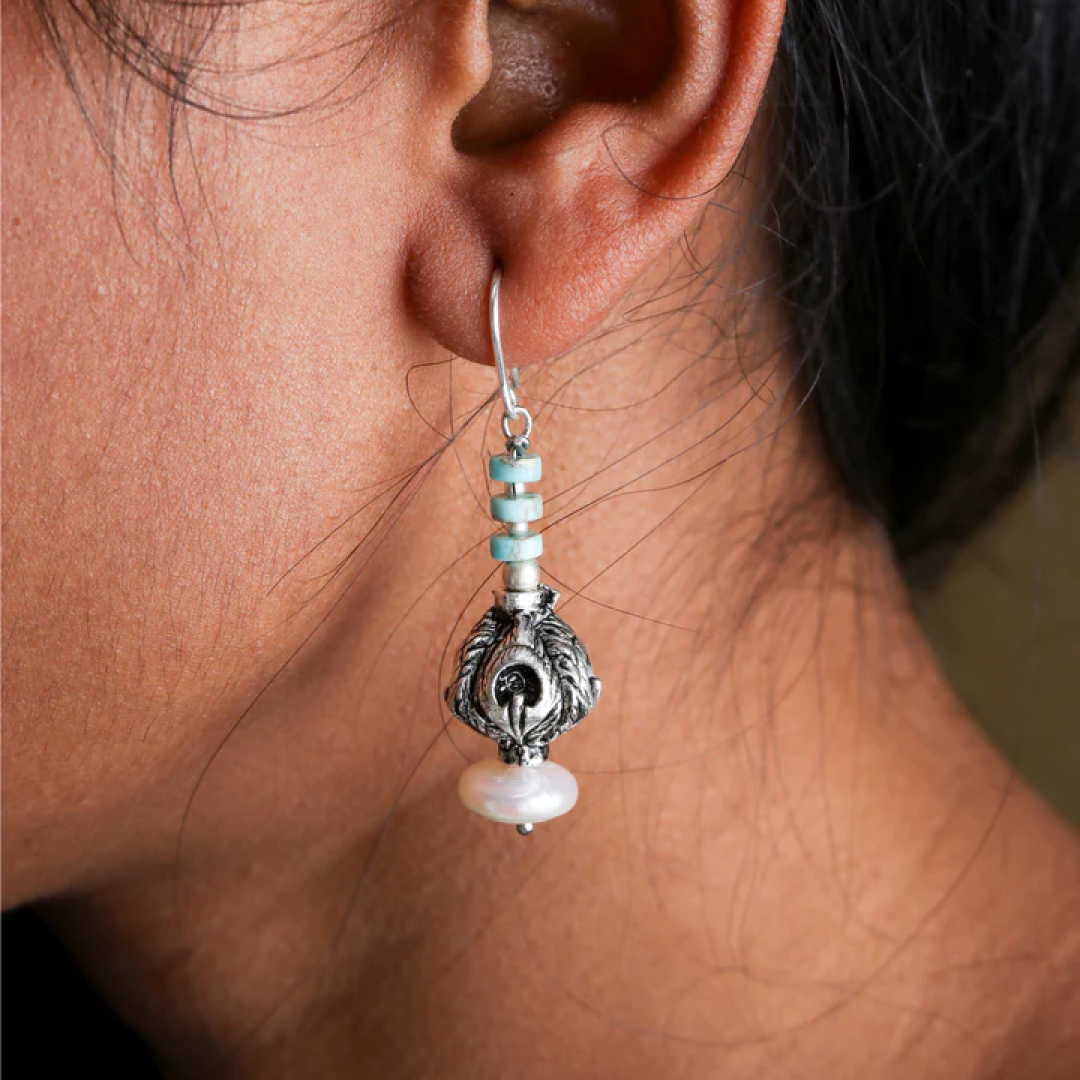 Silver Carved Bead Earrings-4
