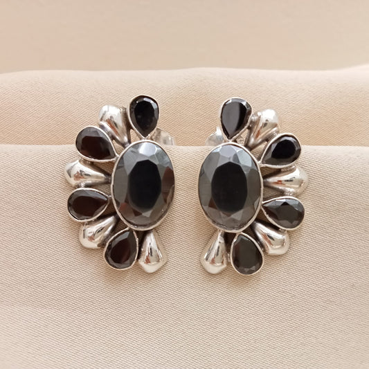 Semi-Circular Black Onyx Earrings-0