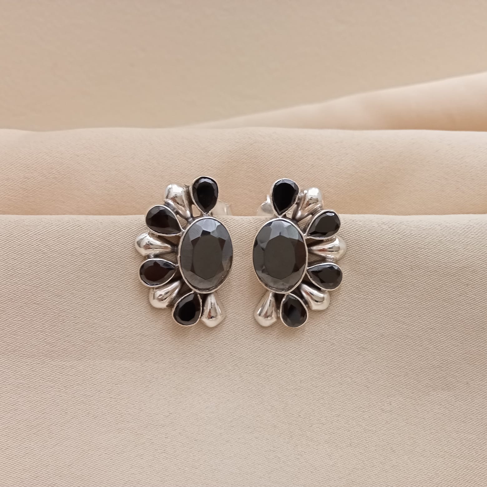 Semi-Circular Black Onyx Earrings-2
