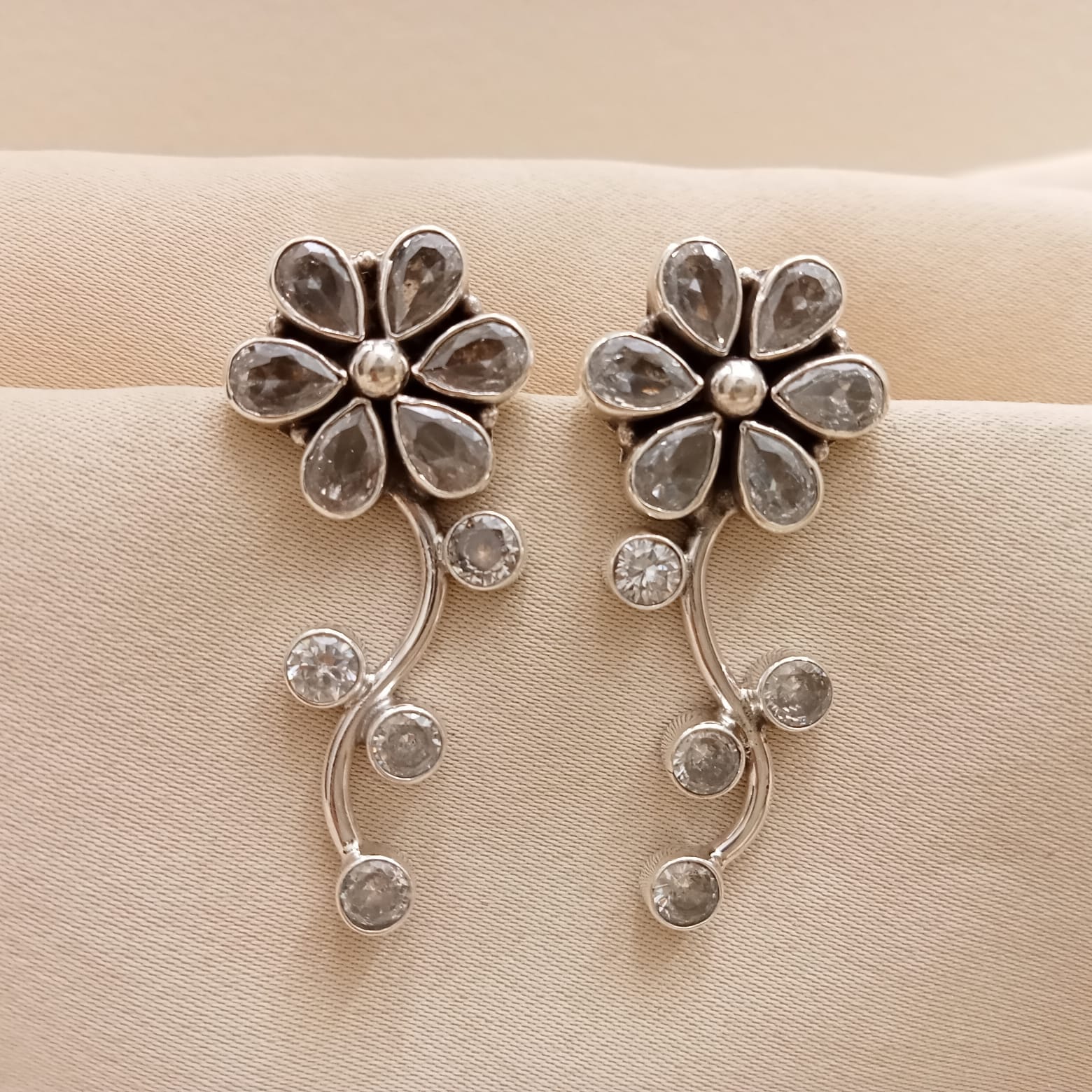 Floral Cubic Zircon Earrings-0
